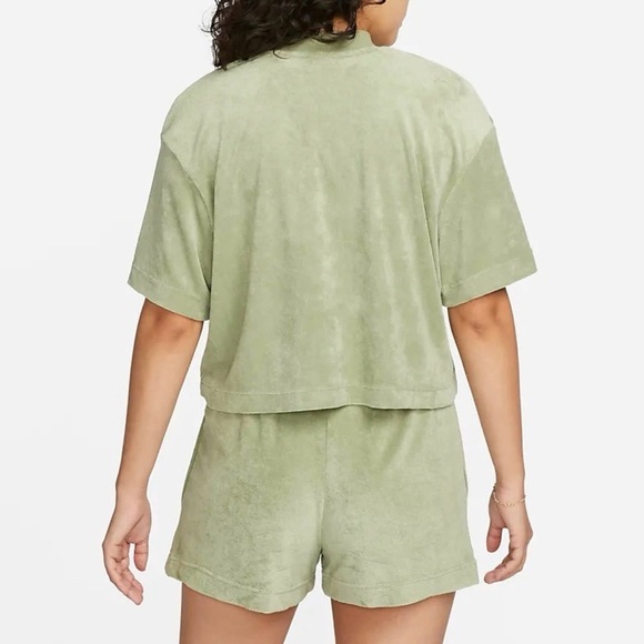Nike Mock Neck Short Sleeve Terry Top in Oil Green - Picture 2 of 8